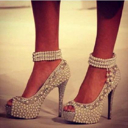 Pearl Wedding Shoes Custom Bridal Shoes Women High..