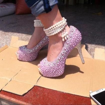 Purple Pearl wedding shoes custom b..