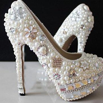Rhinestone Pearl wedding Shoes Crys..
