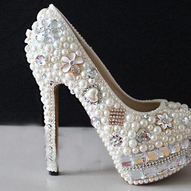 Rhinestone Pearl wedding Shoes Crys..