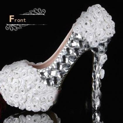 White Lace Wedding Dress Shoes High-heeled Bridal..