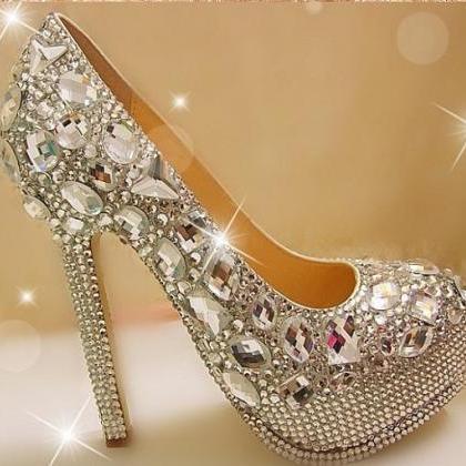 Gorgeous Fashion Silver High Heels Crystal Wedding Shoes Lady Glitter ...