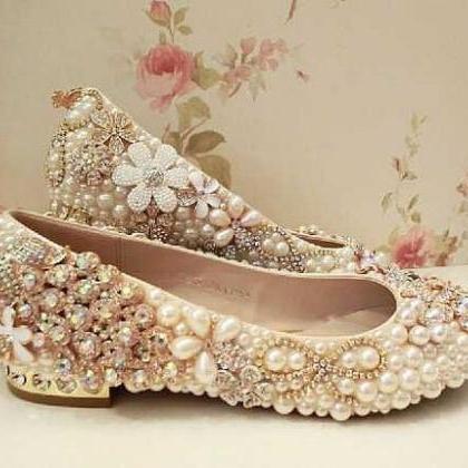 Sparkling Rhinestone Crystal Bridal Shoes Flat..