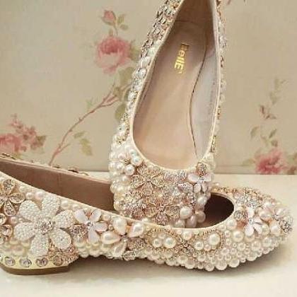 Sparkling Rhinestone Crystal Bridal Shoes Flat..