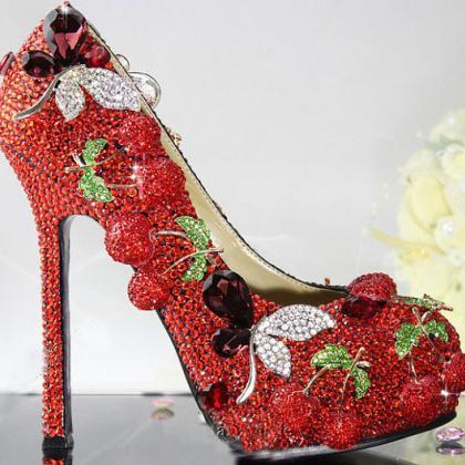 Handmade Red cherry Crystal Bridal ..