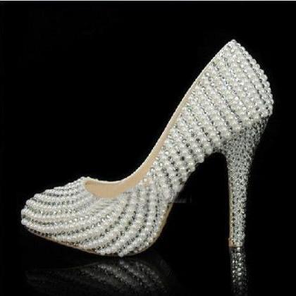 Handmade Crystal Rhinestone Bride Shoes Pearl..