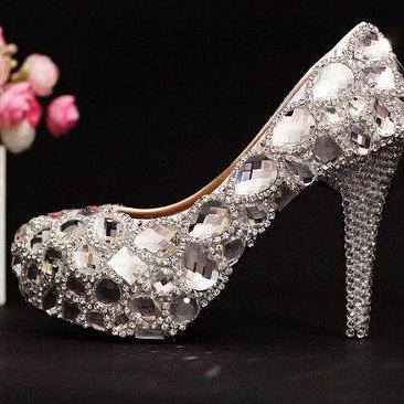 Luxury Bridal Shoes silver small cr..