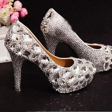 Luxury Bridal Shoes silver small cr..