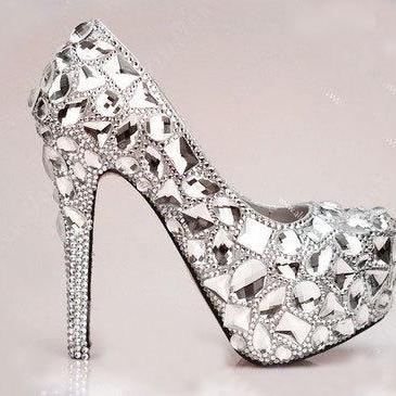 Luxury Bridal Shoes silver crystals..