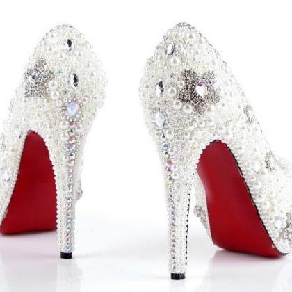 Elegant Wedding Bridal Shoes Rhinestone With..