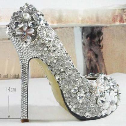 Elegant Wedding Bridal Shoes Heart Rhinestone With..
