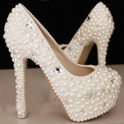 Custom Design Shoes Make Plus Size Pearl Floral..