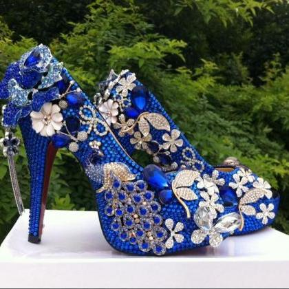 Luxury Peacock Blue Floral Diamond Bridal Weddding..