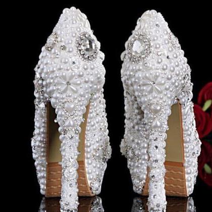 custom Ivory Pearl Wedding Shoes Hi..