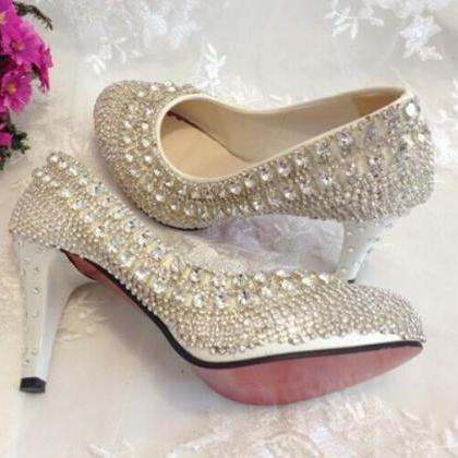 Red Bottom Crystal Wedding Shoes High Heels Rhinestone Bridal Shoes ...
