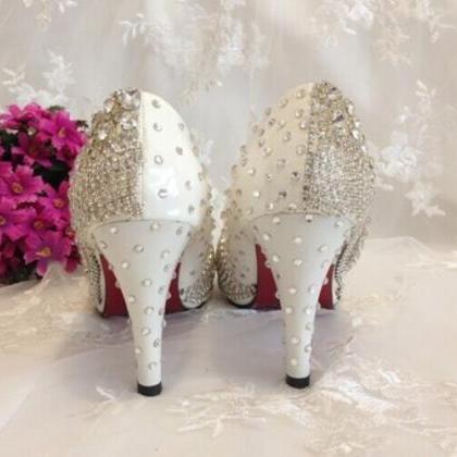 Red Bottom Crystal Wedding Shoes High Heels..