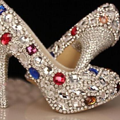 Luxury Diamond Bridal Shoes Weddding Shoes High Heels Small Rhinestone ...