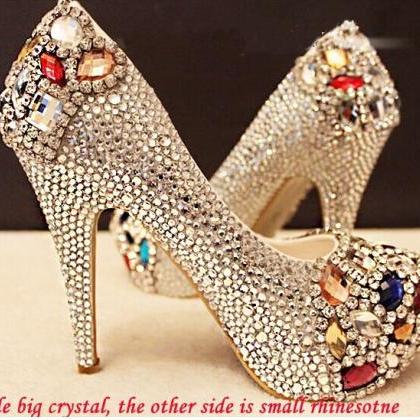 Luxury Diamond Bridal Shoes Weddding Shoes High Heels Small Rhinestone ...