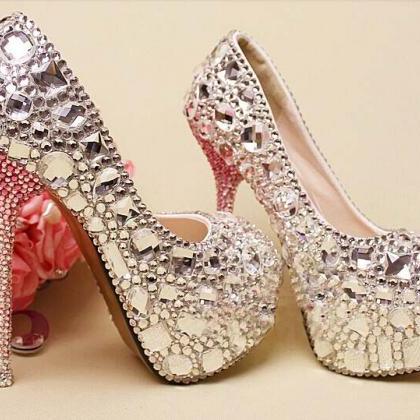 Clearl crystal Bridal Shoes gems hi..