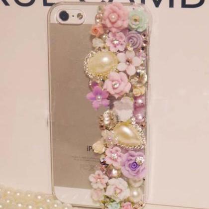 Pearl Rhinestone Flowers Hard Back Case Cover For..