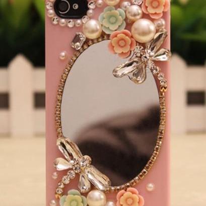 Sparkly Mirror Flowers Hard Back Mobile Phone Case..