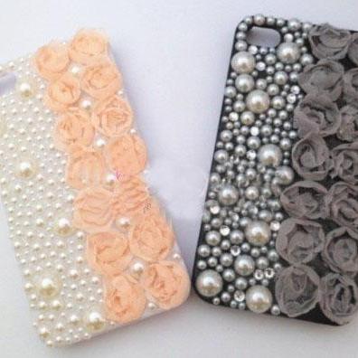 Cute Lace Flower Pearl Hard Back Mobile Phone Case..