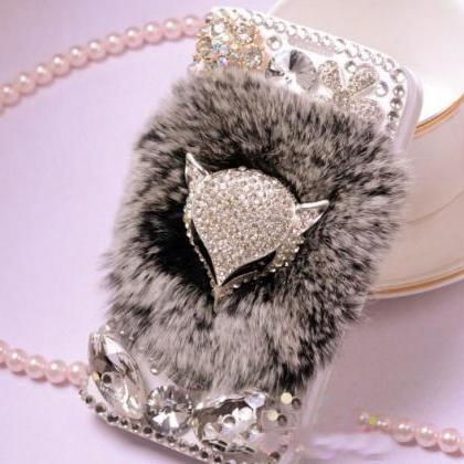 6c 6s Plus Fashion Diamante Fox Hard Back Fur..