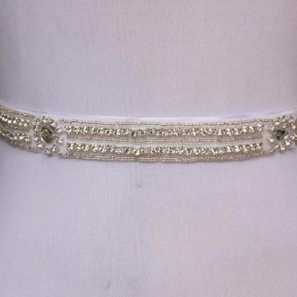Simple Bridal Sash Handmade Crystals Beads..