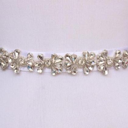 Petal Bridal Sash Handmade Crystals Beads..