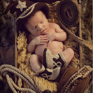 Cowboy Hats Suit Hand Knitted Wool Clothes Photo..