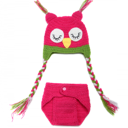 Owl two - piece Hand knitted wool c..