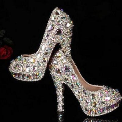 Newest crystal rhinestone Shiny high heel female lady's Women Bridal Evening Prom Party club Bar Wedding Bridesmaid shoes