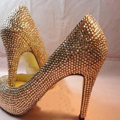 Rhinestone Wedding Bridal Shoes fashion Ladies Dress Shoes Party Prom Crystal 9.5cm high Pumps Bridesmaid Shoes