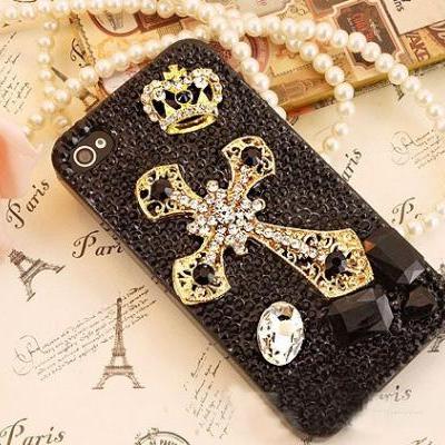 Crowne Cross Hard Back Mobile phone Case Cover bling black crystal Rhinestone Case Cover for iPhone 4 4s 5 5c 5s 6 6 plus Samsung galaxy s3 s4 s5 s6 note2 3 4
