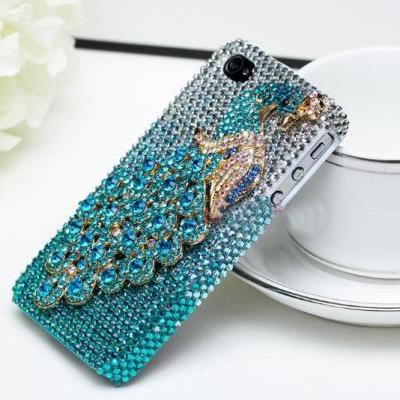 6s plus 6c Beautiful Blue Peacock Rhinestone Hard Back Mobile phone Case Cover bling Case Cover for iPhone 4 4s 5 5c 5s 6 6 plus Samsung galaxy s3 s4 s5 s6 note2 3 4