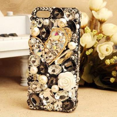6s plus 6c Pearl Rhinestone floral love Hard Back Mobile phone Case Cover bling Case Cover for iPhone 4 4s 5 5c 5s 6 6 plus Samsung galaxy s3 s4 s5 s6 note2 3 4