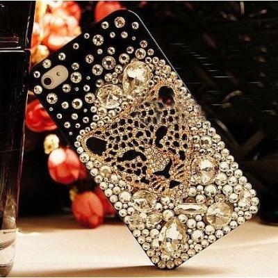 6s plus 6c Sparkly Leopard head diamond Hard Back Mobile phone Case Cover bling handmade crystal Case Cover for iPhone 4 4s 5 7 5s 6 6 plus Samsung galaxy s7 s4 s5 s6 note10 4