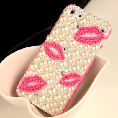 6c 6s plus Red lips Pearl diamond Hard Back Mobile phone Case Cover bling girly Rhinestone Case Cover for iPhone 4 4s 5 5c 5s 6 6 plus Samsung galaxy s3 s4 s5 s6 note2 3 4
