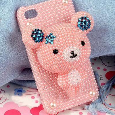 i6 plus gift Cute Bear iPhone 5 5s 6s case Bling pearl rhinestone case and Samsung mobile Accept OEM phone case