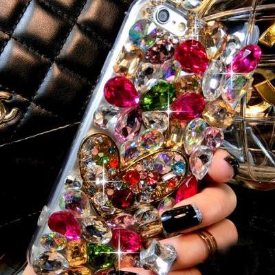 Sparkly s6 edge iPhone 4/5/5s/5c/6s plus cover Heart Full crystal decorate Phone cases for mobile phone shell Bling Samsung case Accept OEM