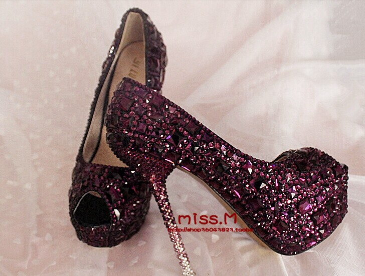 Purple Rhinestone Crystal Wedding Shoes, Bridal Shoes, Bridal Stores
