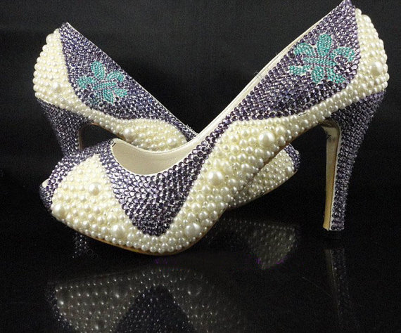Pearl Rhinestone Crystal Wedding Shoes women Party prom Shoes Peep Toe Wedding Dress Shoes bridal Shoes