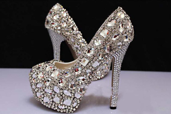 Fashion Silver Rhinestone Wedding Party Prom Shoes Luxury Full Crystal Bridal High Heels Nightclub Pumps