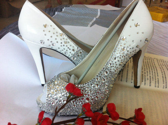 New 2015 Beautiful Elegant Crystal Rhinestone Honeymoon High Helel Wedding Bridal shoes Evening Party Shoes