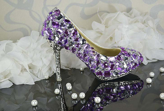 Women Purple Crystal Wedding Shoes Luxurious Beautiful Bridal Dress Shoes Women High Heel Party Club Shoes