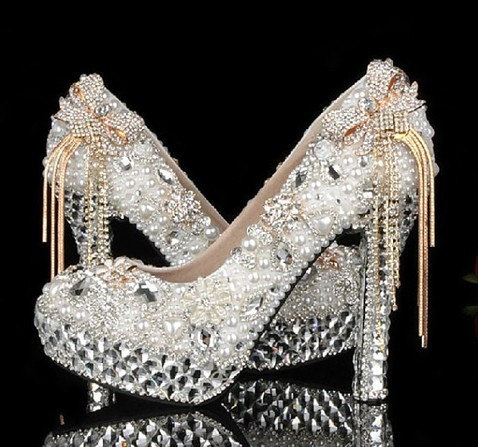 Women's Luxury Crystal Wedding Shoes Rhinestone Bow Bridal Shoes ...