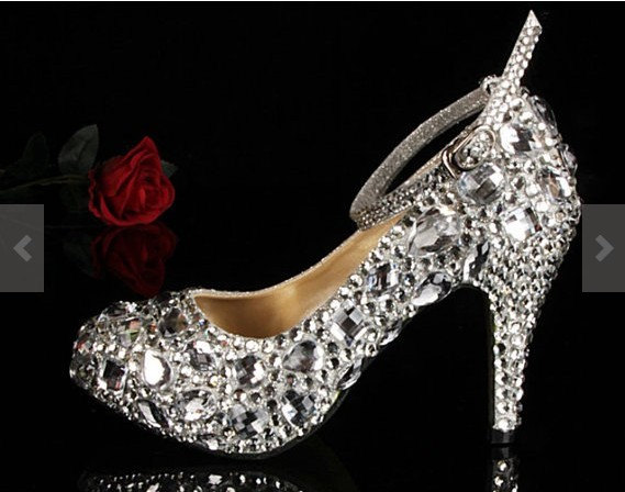 Customized New Silvery white crystal strap Wedding Pump Shoes women's Rhinestone high heel Genuine Leather shoes