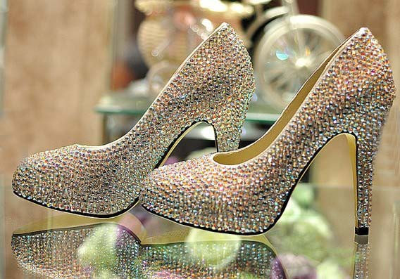 Cinderella Crystal Shoes Nightclub High Heel Platform Shoes Bridal Wedding Shoes Ab Crystal Glitter Rhinestone Party Prom Shoes