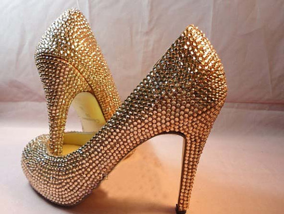 Rhinestone Wedding Bridal Shoes Fashion Ladies Dress Shoes Party Prom Crystal 9.5cm High Pumps Bridesmaid Shoes