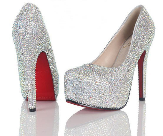10 Cm High Rhinestone Wedding Bridal Shoes Fashion Ladies Dress Shoes Party Prom Crystal Red Bottom Pumps Bridesmaid Shoes